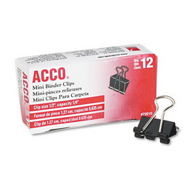 Acco Brands ACC72010 Mini Binder Clips, Steel Wire, 1/4" Cap, 1/2"w, Black/silver, Dozen