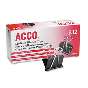 ACCO BRANDS ACC72050 Medium Binder Clips, Steel Wire, 5/8" Cap, 1 1/4"w, Black/silver, Dozen