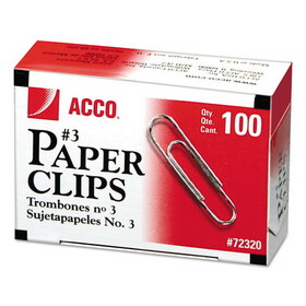 ACCO BRANDS ACC72320 Smooth Standard Paper Clip, #3, Silver, 100/box, 10 Boxes/pack