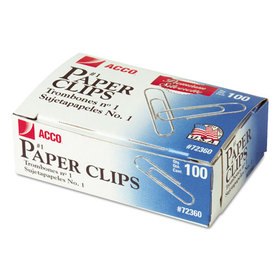 ACCO BRANDS ACC72360 Premium Paper Clips, Smooth, #1, Silver, 100/box, 10 Boxes/pack