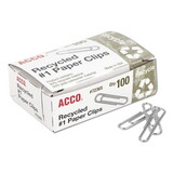 ACCO BRANDS ACC72365 Recycled Paper Clips, Smooth, #1, 100/box, 10 Boxes/pack