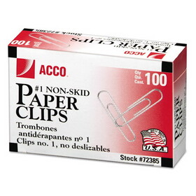 ACCO BRANDS ACC72385 Nonskid Standard Paper Clips, #1, Silver, 100/box, 10 Boxes/pack