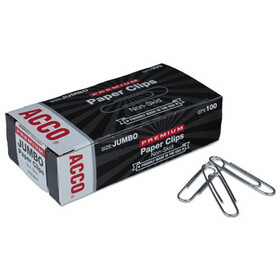 ACCO BRANDS ACC72510 Premium Paper Clips, Nonskid, Jumbo, Silver, 100/box, 10 Boxes/pack