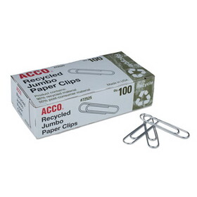 ACCO BRANDS ACC72525 Recycled Paper Clips, Smooth, Jumbo, 100/box, 10 Boxes/pack
