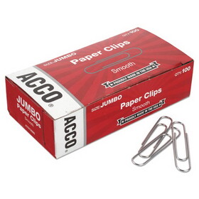 ACCO BRANDS ACC72580 Paper Clips, Jumbo, Smooth, Silver, 100 Clips/Box, 10 Boxes/Pack