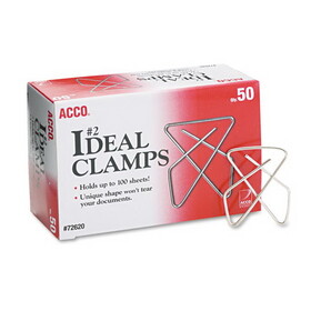 Acco Brands ACC72620 Ideal Clamps, #2, Smooth, Silver, 50/Box