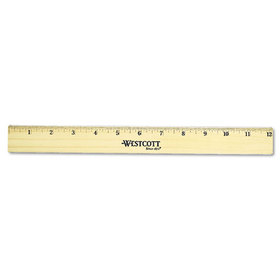 Westcott ACM05221 Flat Wood Ruler W/two Double Brass Edges, 12", Clear Lacquer Finish