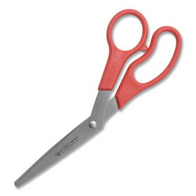 Westcott ACM10703 Value Line Stainless Steel Shears, 8" Long, 3.5" Cut Length, Crane-Style Red Handle