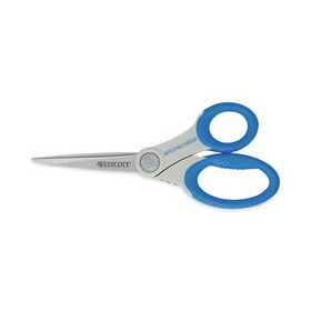 Westcott ACM14643 Scissors with Antimicrobial Protection, 8" Long, 3.5" Cut Length, Straight Blue Handle