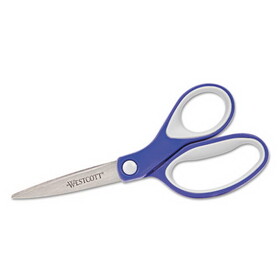Westcott ACM15553 KleenEarth Soft Handle Scissors, 7" Long, 2.25" Cut Length, Straight Blue/Gray Handle