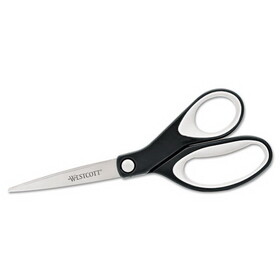 Westcott ACM15588 KleenEarth Soft Handle Scissors, 8" Long, 3.25" Cut Length, Straight Black/Gray Handle