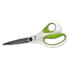 Westcott ACM16447 CarboTitanium Bonded Scissors, 8" Long, 3.25" Cut Length, Straight White/Green Handle