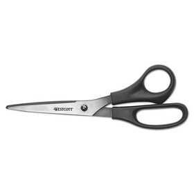 Westcott ACM16907 All Purpose Stainless Steel Scissors, 8" Long, 3.5" Cut Length, Offset Black Handle, 3/Pack