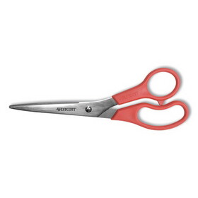 Westcott 40618 Value Line Stainless Steel Shears, 8" Long, 3.5" Cut Length, Red Straight Handle