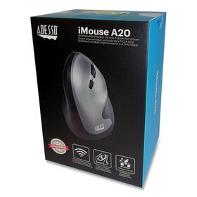 Adesso ADEA20 iMouse&#174; A20 Antimicrobial Vertical Wireless Mouse, 2.4 GHz Frequency/33 ft Wireless Range, Right Hand Use, Black/Granite