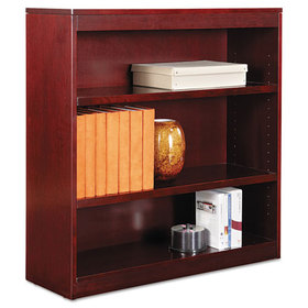 ALERA ALEBCS33636MY Square Corner Wood Veneer Bookcase, Three-Shelf, 35-5/8 X 11-3/4 X 36, Mahogany