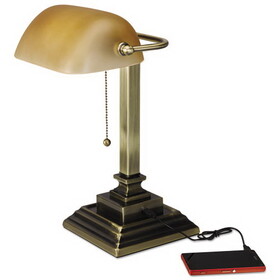 Alera ALELMP517AB Traditional Banker's Lamp with USB, 10"w x 10"d x 15"h, Antique Brass