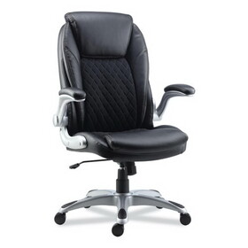 Alera ALELT4249 Alera Leithen Bonded Leather Midback Chair, Supports Up to 275 lb, Black Seat/Back, Silver Base