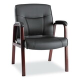 Alera ALEMA43ALS10M Madaris Series Leather Guest Chair W/wood Trim, Four Legs, Black/mahogany