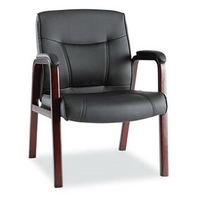 Alera ALEMA43ALS10M Madaris Series Leather Guest Chair W/wood Trim, Four Legs, Black/mahogany
