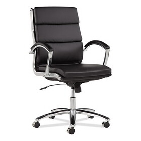 Alera ALENR4219 Neratoli Series Mid-Back Swivel/tilt Chair, Black Soft Leather, Chrome Frame