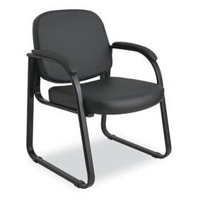Alera ALERL43C16 Alera Genaro Series Faux Leather Half-Back Sled Base Guest Chair, 25" x 24.80" x 33.66", Black Seat, Black Back, Black Base