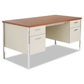 Alera ALESD6030PC Double Pedestal Steel Desk, 60" x 30" x 29.5", Cherry/Putty, Chrome-Plated Legs