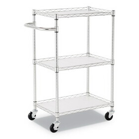 Alera ALESW322416SR Three-Shelf Wire Cart with Liners, Metal, 3 Shelves, 450 lb Capacity, 24" x 16" x 39", Silver