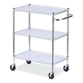 Alera ALESW333018SR Three-Shelf Wire Cart with Liners, Metal, 3 Shelves, 600 lb Capacity, 34.21" x 18" x 40", Silver