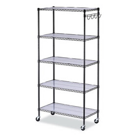 Alera ALESW653618BA 5-Shelf Wire Shelving Kit with Casters and Shelf Liners, 36w x 18d x 72h, Black Anthracite