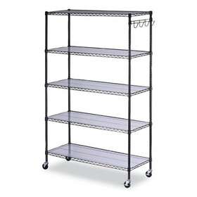 Alera ALESW654818BA 5-Shelf Wire Shelving Kit with Casters and Shelf Liners, 48w x 18d x 72h, Black Anthracite