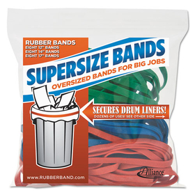 ALLIANCE RUBBER ALL08997 Supersz. Rubber Bands, 12" Red, 14" Green, 17" Blue, 1/4"w, 24/pack