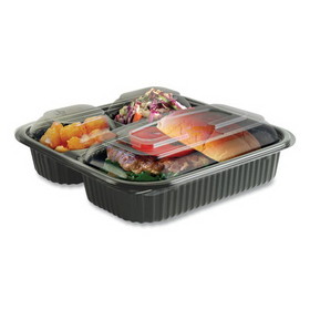 Anchor Packaging 4118523 Culinary Squares 2-Piece/3-Compartment Microwavable Container, 21 oz/6 oz/6 oz, 8.46 x 8.46 x 2.5, Clear/Black, 150/Carton
