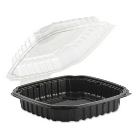 Anchor Packaging 4669111 Culinary Basics Microwavable Container, 46.5 oz, 10.5 x 9.5 x 2.5, Clear/Black, 100/Carton