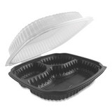 Anchor Packaging 4699631 Culinary Lites Microwavable 3-Compartment Container, 26 oz/7 oz/7 oz, 9 x 9 x 3.01, Clear/Black, 100/Carton