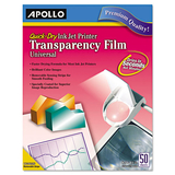 Apollo APOCG7033S Quick-Dry Color Inkjet Transparency Film, 8.5 x 11, 50/Box