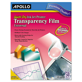 Apollo APOCG7033S Color Inkjet Quickdry Transparency Film W/removable Stripe, Letter, Clear, 50/bx
