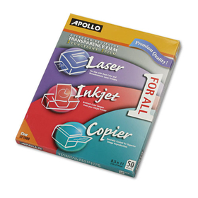 ACCO BRANDS APOUF1000E Color Laser/inkjet Transparency Film W/o Sensing Stripe, Letter, Clear, 50/box