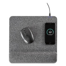 Allsop ASP32304 Powertrack Plush Wireless Charging Mousepad with Wrist Rest, 11.8 x 11.6 x 1.88, Gray