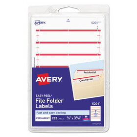 Avery AVE05201 Print Or Write File Folder Labels, 11/16 X 3 7/16, White/dark Red Bar, 252/pack