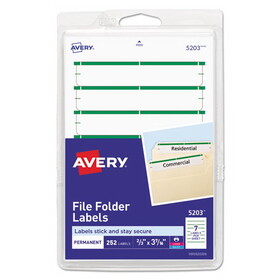 Avery AVE05203 Print Or Write File Folder Labels, 11/16 X 3 7/16, White/green Bar, 252/pack