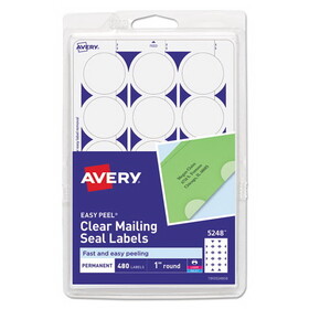 Avery AVE05248 Printable Mailing Seals, 1" dia, Clear, 15/Sheet, 32 Sheets/Pack, (5248)