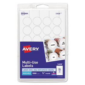 Avery AVE05408 Removable Multi-Use Labels, 3/4" Dia, White, 1008/pack