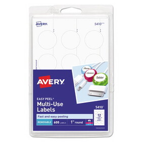 Avery AVE05410 Removable Multi-Use Labels, 1" Dia, White, 600/pack