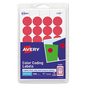 Avery AVE05466 Printable Self-Adhesive Removable Color-Coding Labels, 0.75" dia, Red, 24/Sheet, 42 Sheets/Pack, (5466)
