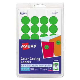 Avery AVE05468 Printable Self-Adhesive Removable Color-Coding Labels, 0.75" dia, Neon Green, 24/Sheet, 42 Sheets/Pack, (5468)