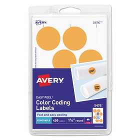 Avery AVE05476 Printable Self-Adhesive Removable Color-Coding Labels, 1.25" dia, Neon Orange, 8/Sheet, 50 Sheets/Pack, (5476)