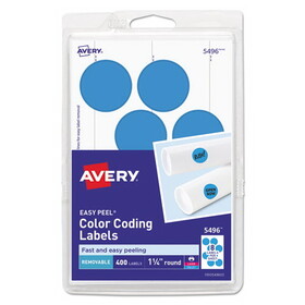 Avery AVE05496 Printable Self-Adhesive Removable Color-Coding Labels, 1.25" dia, Light Blue, 8/Sheet, 50 Sheets/Pack, (5496)