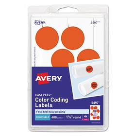 Avery AVE05497 Printable Self-Adhesive Removable Color-Coding Labels, 1.25" dia, Neon Red, 8/Sheet, 50 Sheets/Pack, (5497)