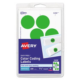 Avery AVE05498 Printable Self-Adhesive Removable Color-Coding Labels, 1.25" dia, Neon Green, 8/Sheet, 50 Sheets/Pack, (5498)